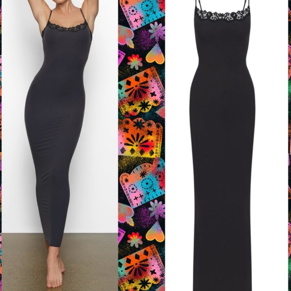 SKIMS FITS EVERYBODY! NWOT Elegant Black Lace Trim Dress